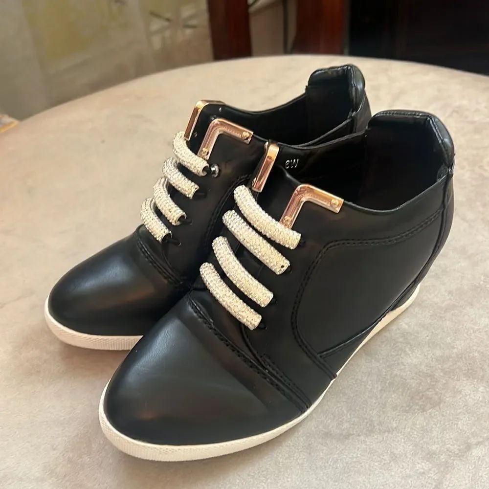 #mobwife 🌺 Midnight Velvet Hightop Sneakers Gold Metallic Silver Crystal Sz 6w